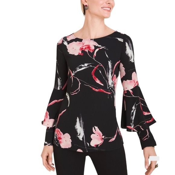 Chicos Women’s Size Small Orchid Floral Tiered Sleeve Blouse Top - Picture 2 of 8